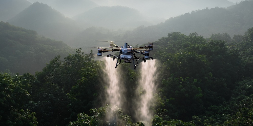 DJI Agras T100 sistema de dispersión de semillas y gránulos para agricultura de precisión en México